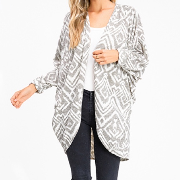 Grey & White Tribal Pattern Open Cardigan - Picture 7 of 8